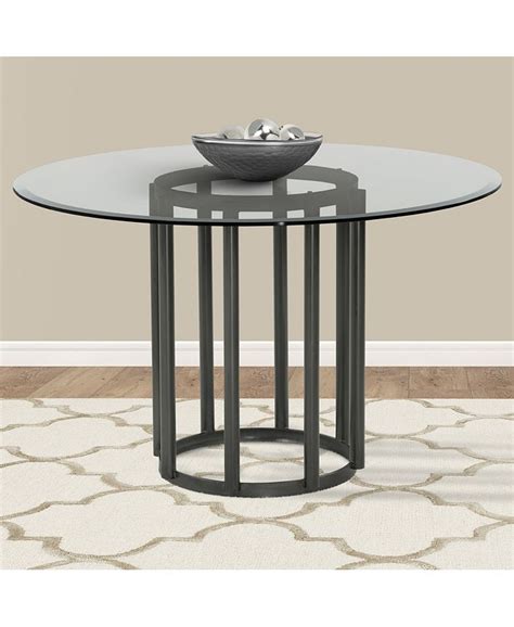 Armen Living Denis Contemporary Round Metal Dining Table In Mineral Finish With Clear Tempered