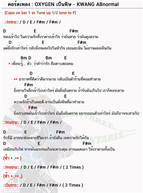 เพลง มะลางฮัก (คอร์ด) ศิลปิน : คอร์ดเพลง OXYGEN เป็นพิษ - KWANG ABnormal | OXYGEN เป็นพิษ ...