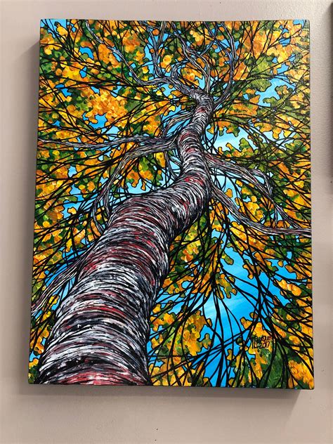 Blossoming Autumn Birch Tree 18x24 Original Acrylic Painting By Tracy