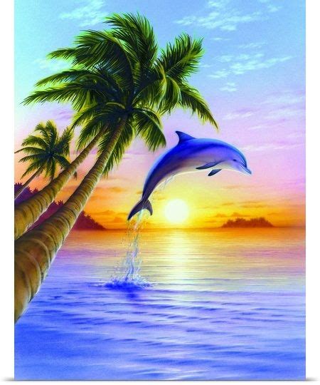 Morning Dolphin Sunset Art Dolphin Painting Dolphin Art