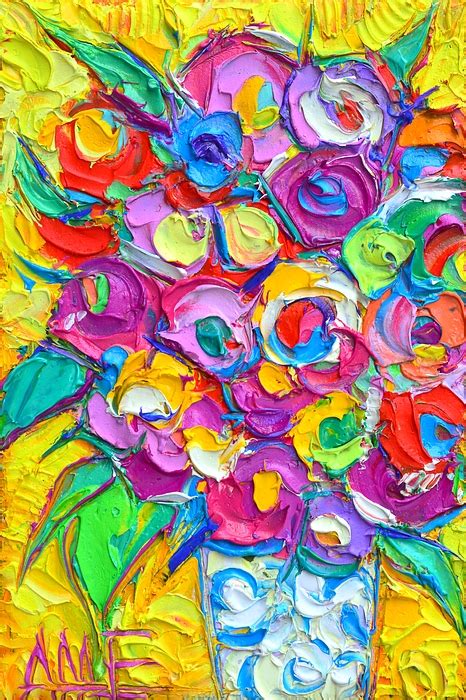 Abstract Colorful Flowers Textured Palette Knife Impasto Oil Painting