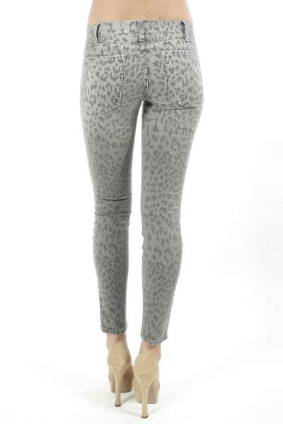 Current Elliott Leopard Print Skinny Jeans In Gray Grey Lyst
