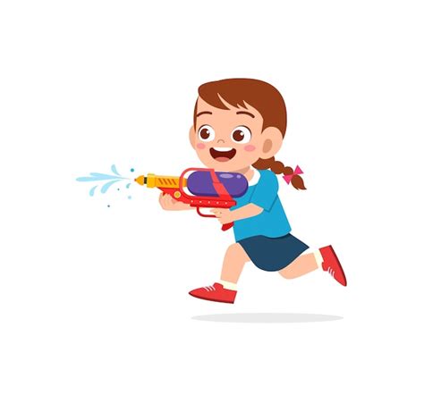 Premium Vector Cute Little Girl Holding Water Gun And Smile