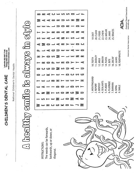 Activity Sheets Childrens Dental Care