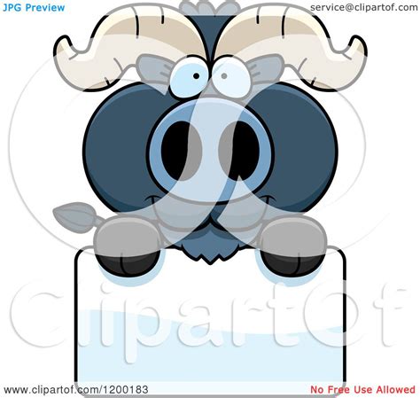 Cartoon Of A Cute Blue Ox Calf Over A Sign Royalty Free Vector