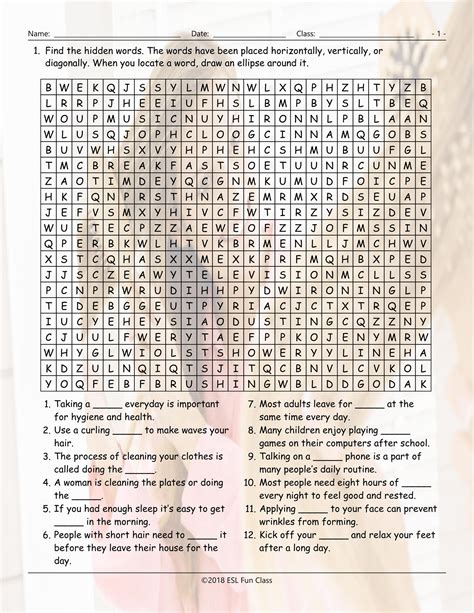 Daily Activities Word Search Worksheet Amped Up Learning