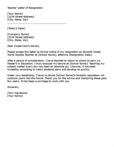 Free 11 Teacher Resignation Letter Samples And Templates In Pdf Ms Word