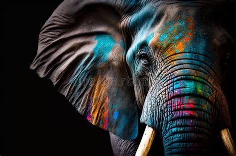 Portrait Face Of An Elephant With Colorful Paint Generative Ai Stock