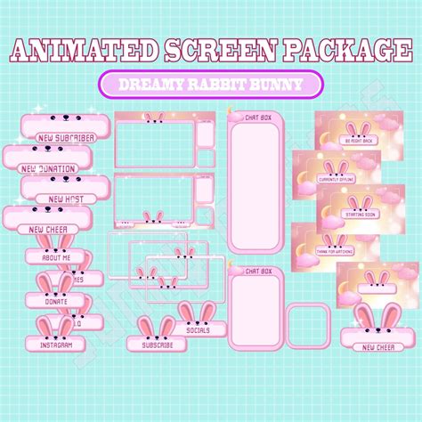 Animated Twitch Stream Package Cute Pink White Dreamy Sparkle Bunny