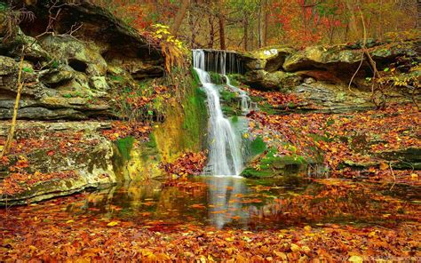 Waterfall Autumn Lovely Stream Fall Nature Leaves Beautiful Rocks