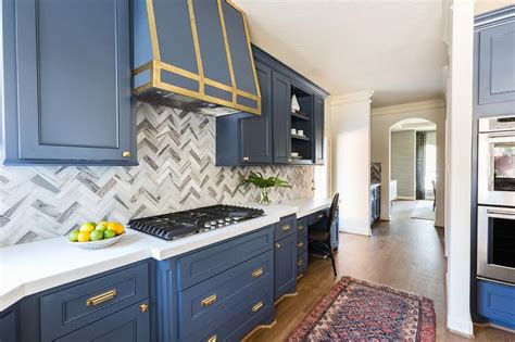 10 trendy navy blue cabinets you ll fall in love with kitchen. Built In Kitchen Desk Nook with Butcher Block Top ...