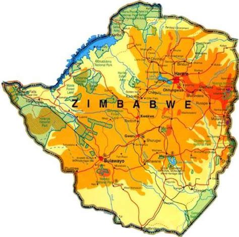 Physical Map Of Zimbabwe Wander Lord