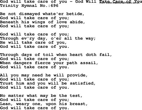 Trinity Hymnal Hymn God Will Take Care Of You God Will Take Care Of