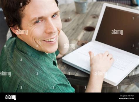 Man With Laptop Computer Stock Photo Alamy