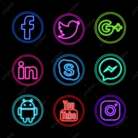 Neon Style Social Media Icons Pack Png Neon Style Png Transparent