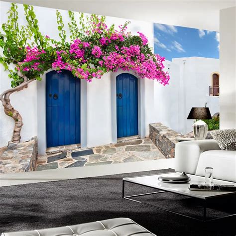 Mediterranean Style Photo Wallpaper 3d Greece Building Wall Painting