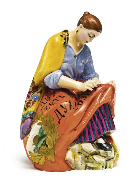 A Woman Worker Sewing A Banner State Porcelain Manufactory Petrograd