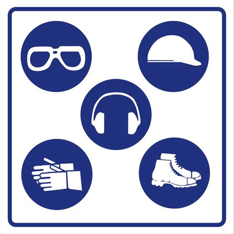 ppe goggles hard hat ear protection gloves and safety shoes safety sign m084