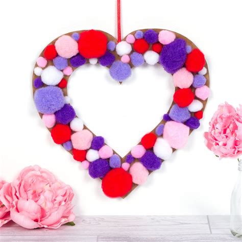 Pom Pom Heart Wreath Valentine Crafts For Kids Valentine Day Crafts