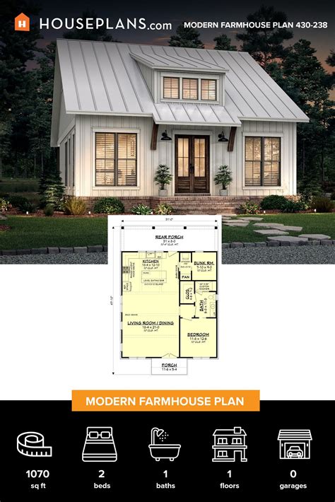 Farmhouse Style House Plan 2 Beds 1 Baths 1070 Sqft Plan 430 238