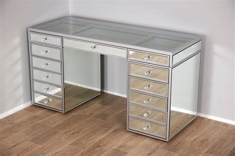 Mirrored See Through Vanity Table With 13 Drawers Clear Top Glass