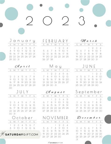 Cute And Free Printable Year At A Glance 2023 Calendar Pretty Pastel