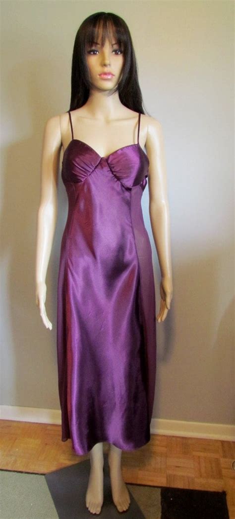 sexy vintage retro sheer chiffon and satin negligee peignoir nightgown 1970 s size medium haute