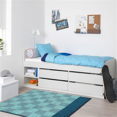 SlÄkt White Bed W Storageslatted Bedbase 90x200 Cm Ikea