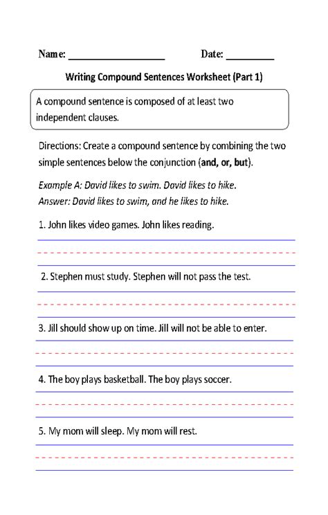 Compound Sentences Worksheet Th Grade