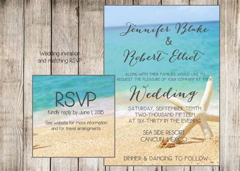 Set of nautical and marine wedding invitation. Beach Wedding Invitation. Starfish And Sand At The Beach ...