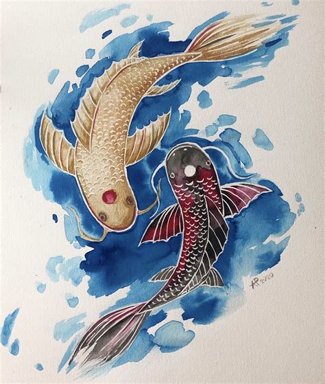 Koi Fish Art Ink Illustration Koi Fish Drawing Japanese Koi Sea