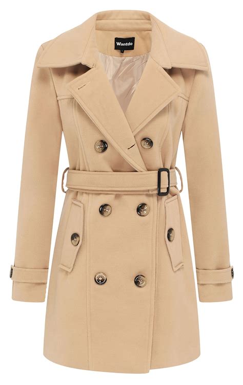 Wantdo Womens Double Breasted Pea Coat Winter Mid Long Trench Coat