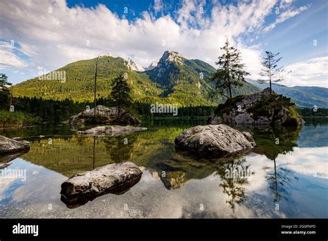 The Lake Hintersee In The Bavarian Alps At Ramsau In Germany Stock