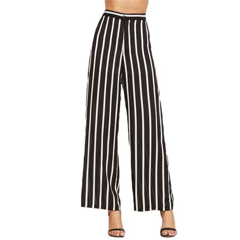 Shein Loose Trousers Women Trousers Elegant Brand Womens Trousers Black Vertical Striped High