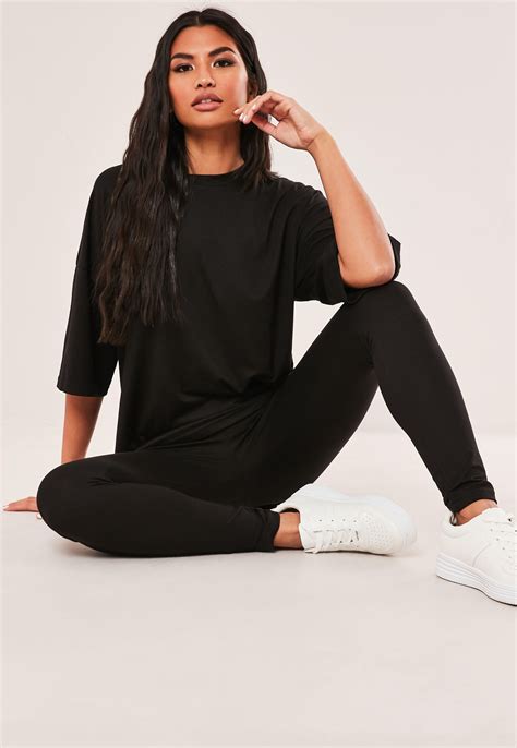 Missguided Tall Black Oversized T Shirt And Leggings Co Ord Set