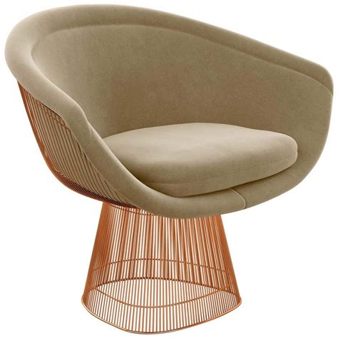 Platner Lounge Chair In Knoll Velvetsandstone Upholstery And Rose Gold