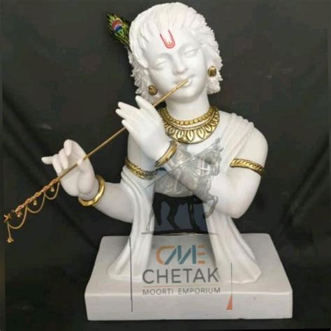 White Painted Marble Krishna Half Statue For Worship Size 2 Feet At