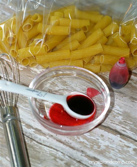 The food colouring begins to swirl and move around the plate once the dish soap soaked cotton bud is added. How to Dye Pasta for Kids Crafts