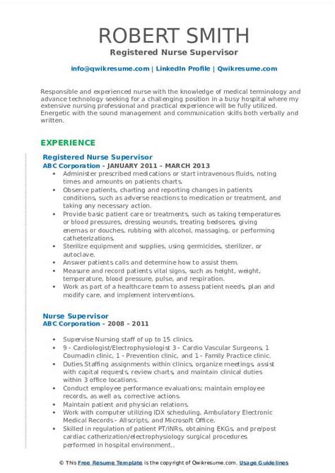 How to get a job. Nurse Supervisor Resume Samples | QwikResume