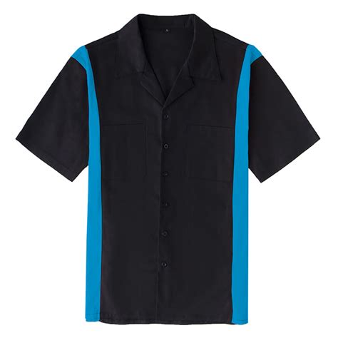 Fashion Black Splicing Panel Casual Fifties Bowling Shirt With Pocket