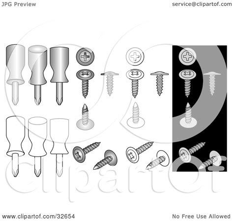Check spelling or type a new query. Clipart Illustration of Phillips Screws And Screwdrivers On White And Black Backgrounds by J ...