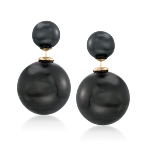 8 16mm Black Shell Pearl Front Back Earrings In 14kt Yellow Gold Ross