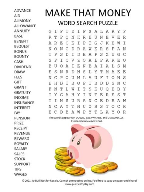 Make That Money Word Search Puzzle Puzzles To Play