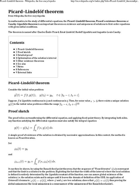 Eine funktion, welche den eindeutigkeitssatz erfüllt, und somit auch die lipschitzbedingung mit lipschitzkonstante l erfüllt, kann iterativ gelöst werden. Picard-Lindelöf theorem - Wikipedia, the free encyclopedia ...