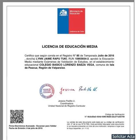 Solicitar La Licencia De Enseñanza Media En Chile Solicitar Acta