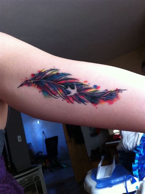 Watercolor Feather Tattoo My Roommate Got Watercolor Tattoo Feather