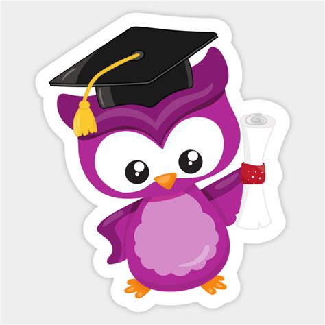 Purple Owl With Graduation Hat And A Diploma Purple Owl Sticker