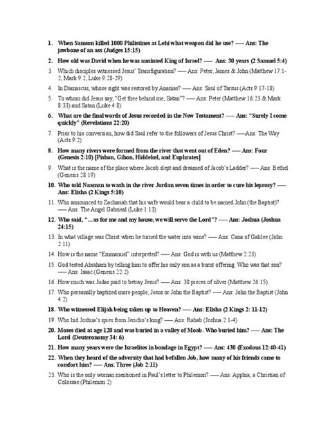 Bible Quiz With Answers And References Book Of Exodus Gospel Of Matthew