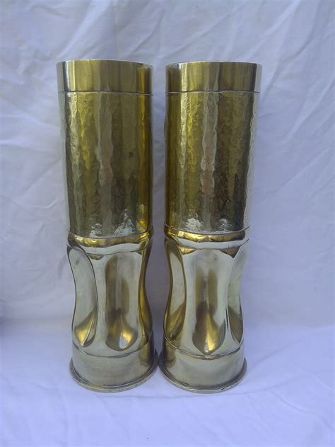 Pair Of Extra Large Ww1 Trench Art Brass Vase Made From 105 Mm