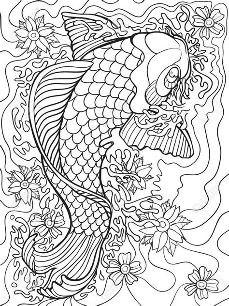 Koi fish coloring book for adults, teens, men and women. KOI Fish coloring pages for adults. Free Printable KOI ...